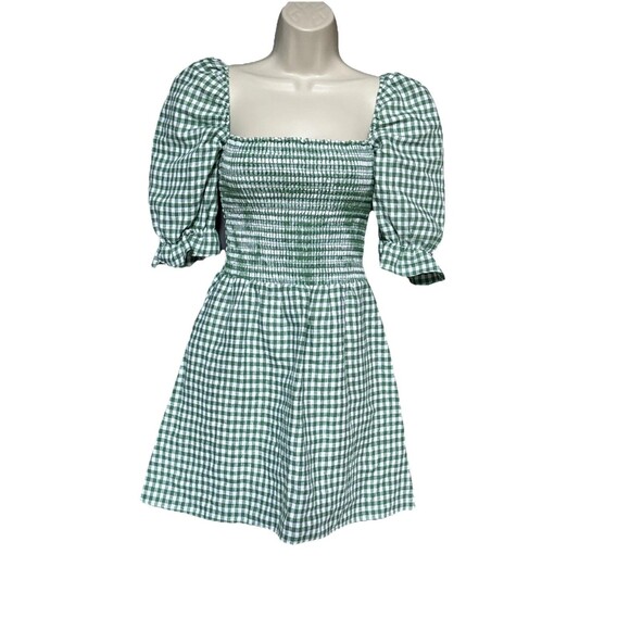 Reformation Dresses & Skirts - NWOT Reformation Cerise Size Small Smocked Puff Sleeve Linen Dress Green White